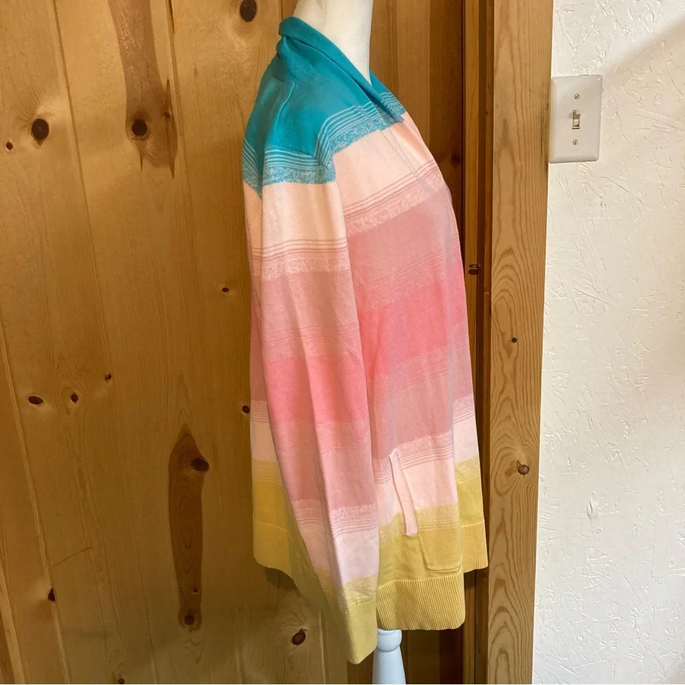 Lands' End Women's Multicolor Striped Open Cardigan size M 100% Cotton Pockets - Picture 4 of 8